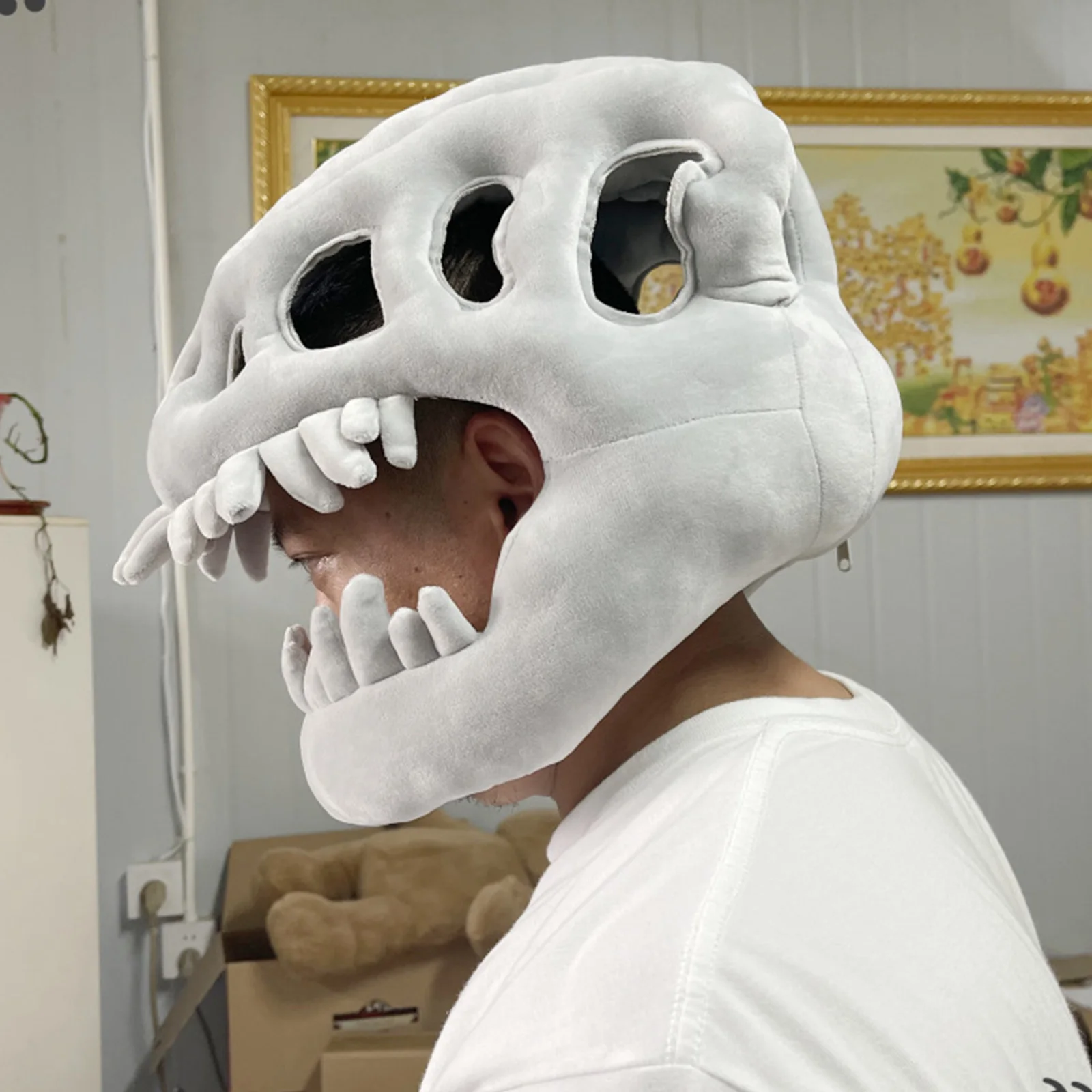 

Dinosaur Skeleton Headgear Children Adult Cosplay Costume Props Accessories Soft Plush Lifelike Simulated Dinosaur Headgear