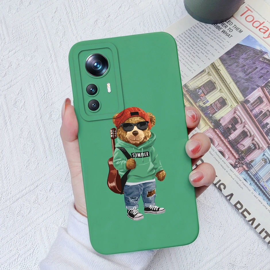 Case For Xiaomi 12 12X 12S Shockproof Liquid Silicone Back Cover For Xiaomi12 12 X 12 S Cute Dinosaur Cartoon New Design Shell