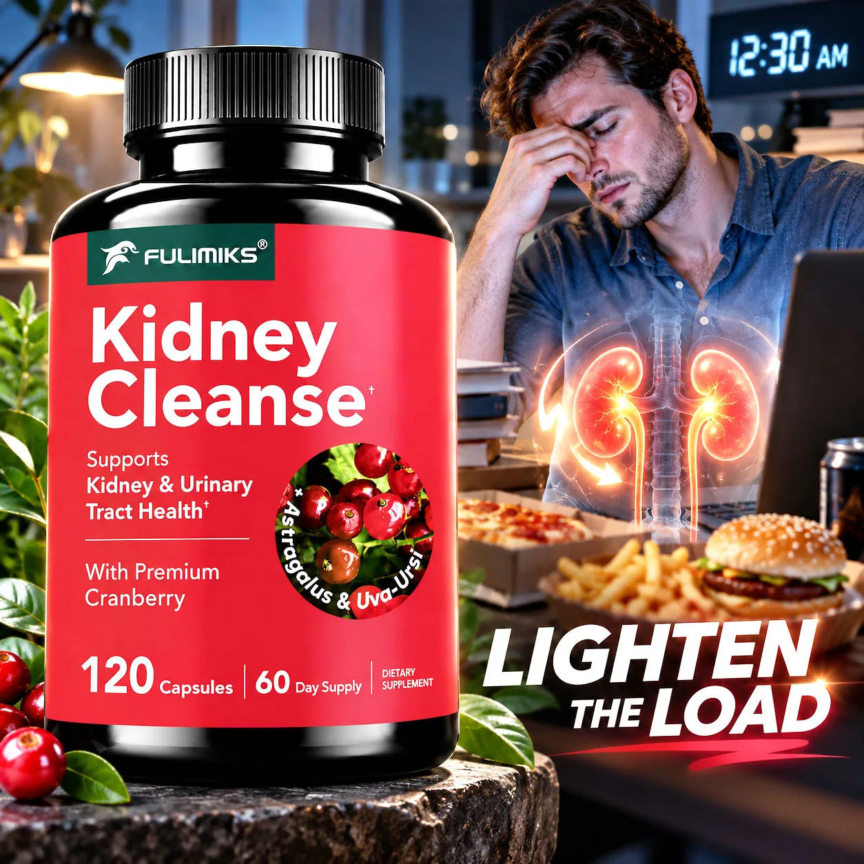 Kidney Cleanse Capsules, Premium Cranberry, Support Kidney & Urinary Tract Health, Promote Natural Cleansing & Detoxification