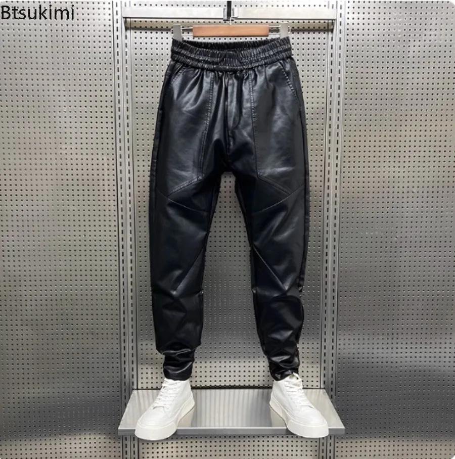 Trendy Motorcycle Leather Pants Men's Hip Hop Loose Trousers Outdoor Jogger Sweatpants Thickened Warm Casual Pu Leather Trousers