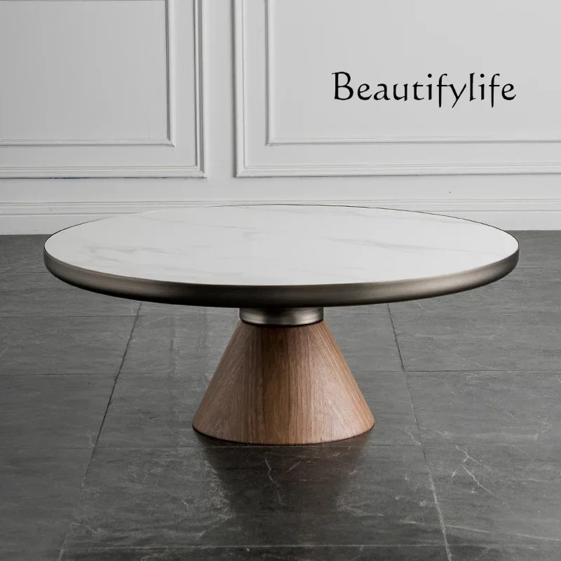 Nordic Light Luxury Rock Plate Coffee Table Modern Minimalist Sofa Home Combination Solid Wood round Corner Table