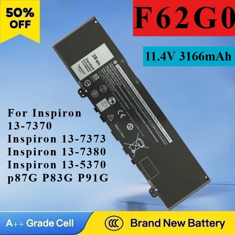 F62G0 Battery 11.4V 3166mAh 38Wh for Dell Inspiron 13 7373 7386 2 in 1 5370 7370 7380 P83G P87G Vostro 5370 P87G P83G P91G