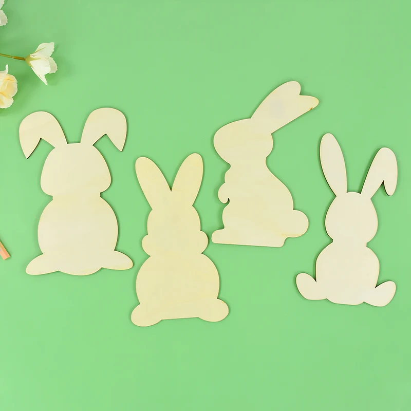 1pc Large Unfinished Wood Easter Bunny Rabbit Ornament Children DIY Wooden Painting Graffiti Wooden Craft Kids Easter Party Gift