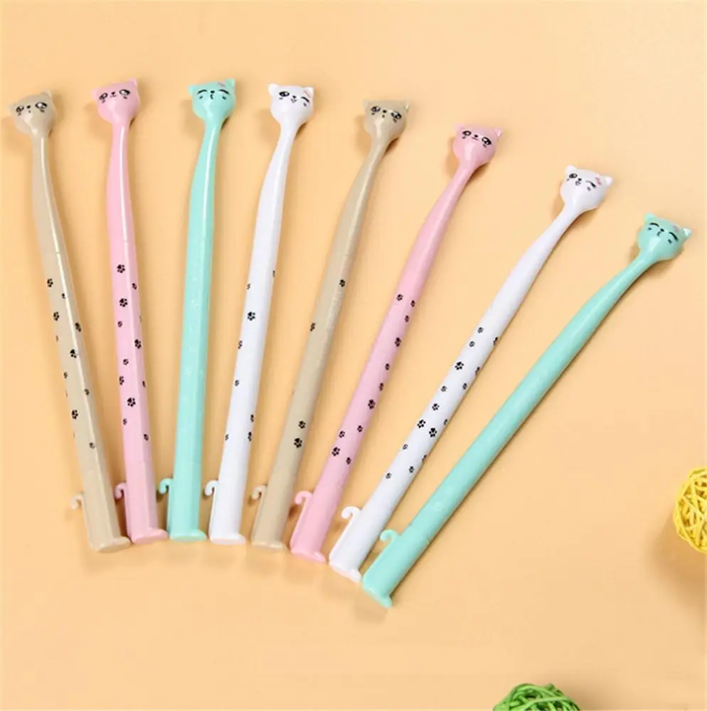 Stylo gel en forme de chat à long cou mignon Kawaii, fournitures scolaires et de bureau pour les étudiants, apprentissage de la station, vente en gros, 24 pièces