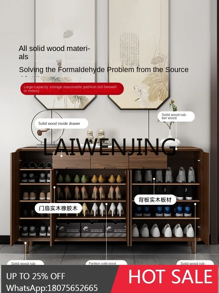 Chinese Style Solid Wood Shoe Cabinet Home Doorway Entrance Cabinet New Living Room Wall Storage Balcony Locker