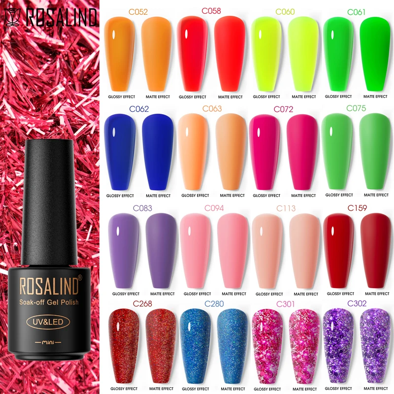 

ROSALIND Gel Nail Polish Pure Color Hybrid Varnishes Semi Permanent Nails Art Beauty Nail Polish Base Top Coat UV Gel Esmalte