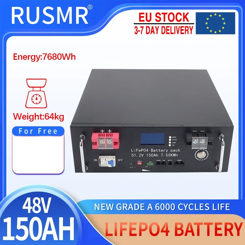 48V 150Ah LiFePO4 Lithium Iron Phosphate Battery Built-in BMS 6000 Cycles For Replacing Most of Backup Power Home Energy Storage