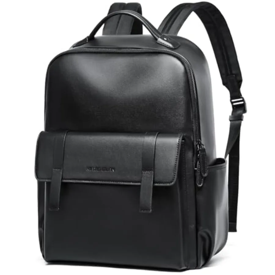 

Leather Backpack For Men Fit 15" Laptop Waterproof Vintage Black Work Travel Flip Design Small Pu Backpack For Men Women Casual