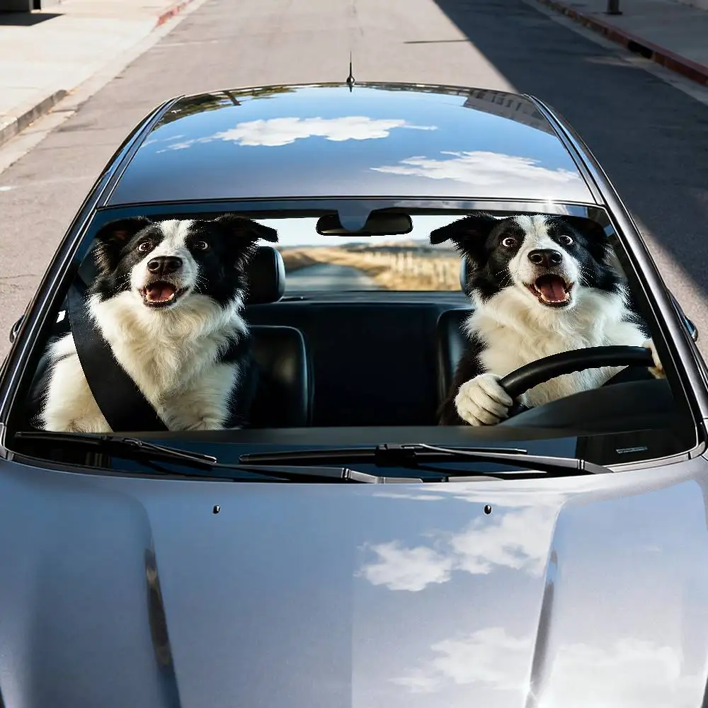 Cute Dog Drive Car SunShade Windscreen Front Window Visor 70x130cm Sun Visor Solar Protect Plaid Gift Novelty Car
