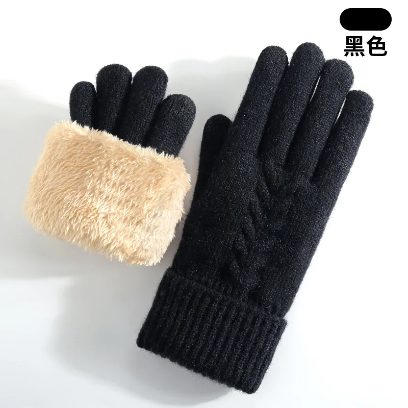 Knitted gloves for men and women for winter double layer plus velvet thickened warm and cold jacquard Amazon fashion touch scree