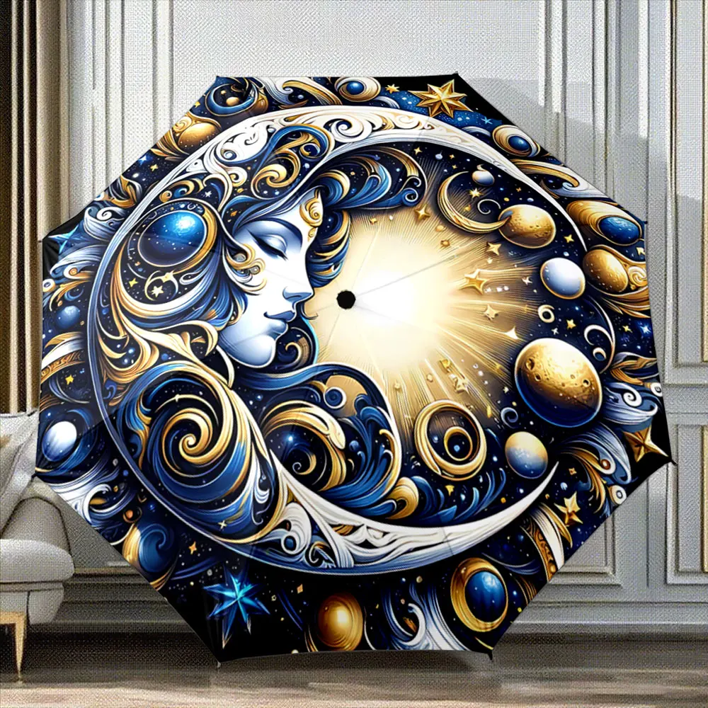 Celestial Moon Goddess with Stars and Planets Art Pattern ,Portable Folding Umbrella, Gift for Family Friends