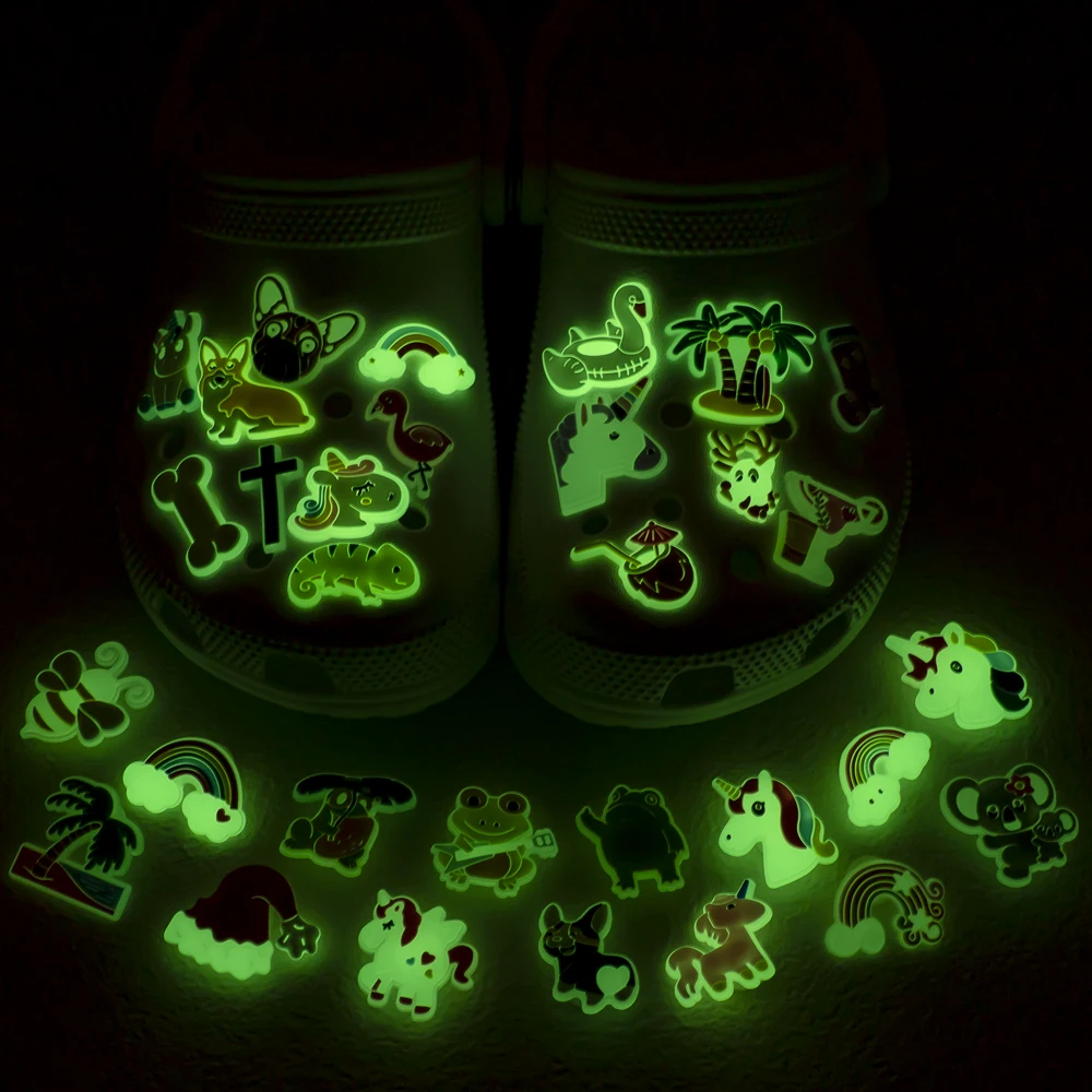 4-26pcs Animal Dog Dinosaur PVC Glowing in the Dark Shoe Charms Rainbow Avocado Unicorn Shoe Decorations Fluorescence Beer