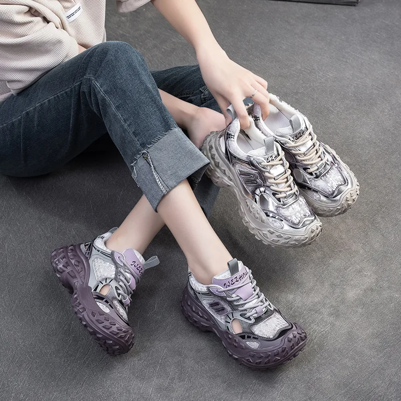 2024 Summer Women's New Hollow Breathable Leather Athleisure Thin Single Shoes Women's Fashion Women's Shoes Sneakers