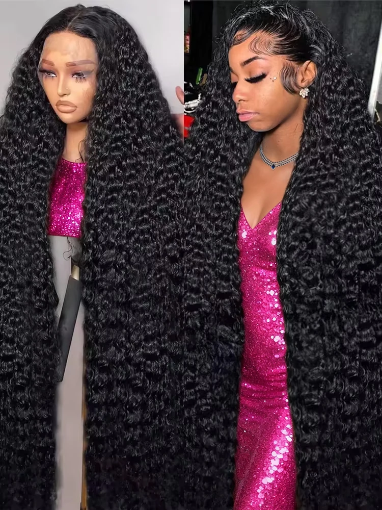 Brazilian Bouncy Curly Transparent Full 13x4 13x6 HD Lace Frontal Wigs 36 42 Inch Loose Deep Wave Lace Front Human Hair Wigs Glueless Vietnamese Original Natural Water Curly Wigs for Black Women Daily Styling 300% Density