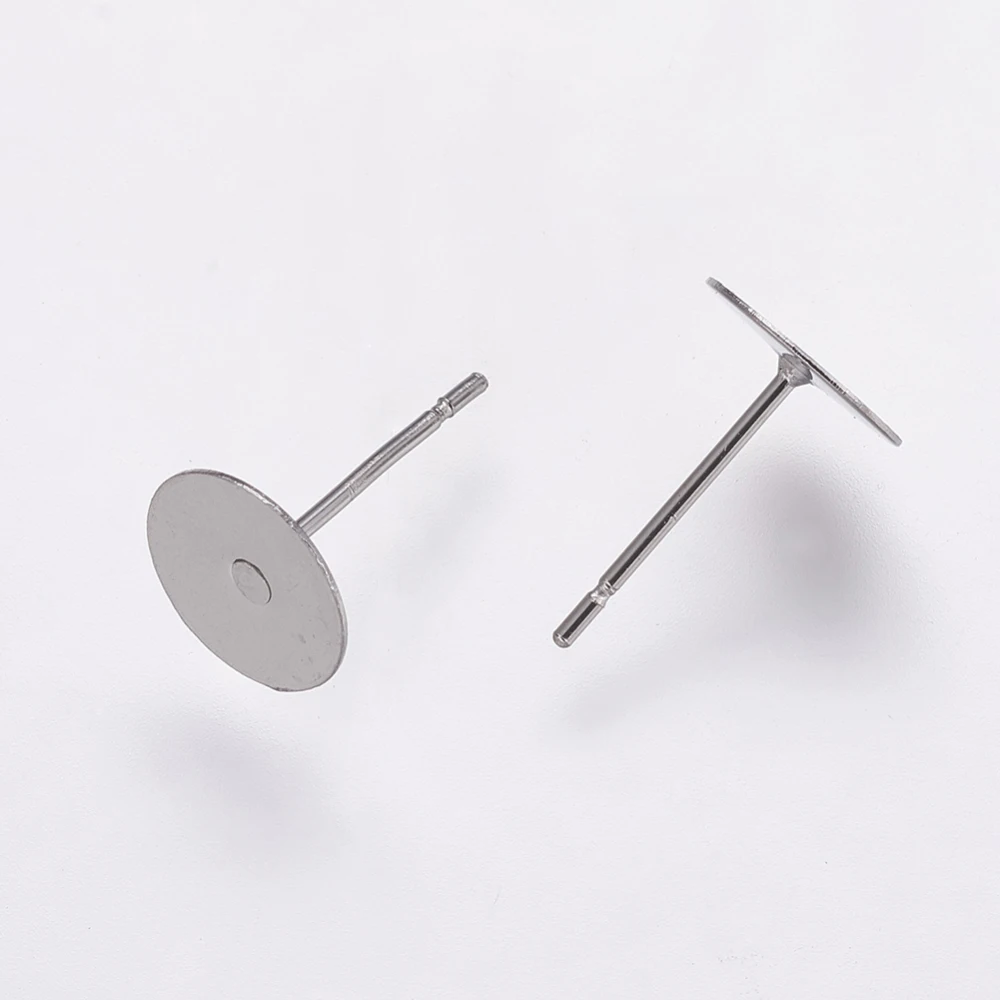 304 Stainless Steel Stud Earring Settings Flat Pad Earring Post Flat Round Stainless Steel Color Tray: 8mm 12x8mm Pin: 0.7mm