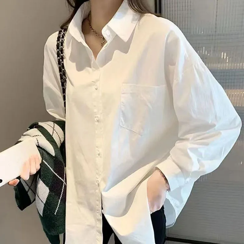 Xpqbb White Shirt for Women 2024 Spring Autumn Long Sleeve Turn-down Collar Blouses Female Casual Loose Single-breasted Blusas