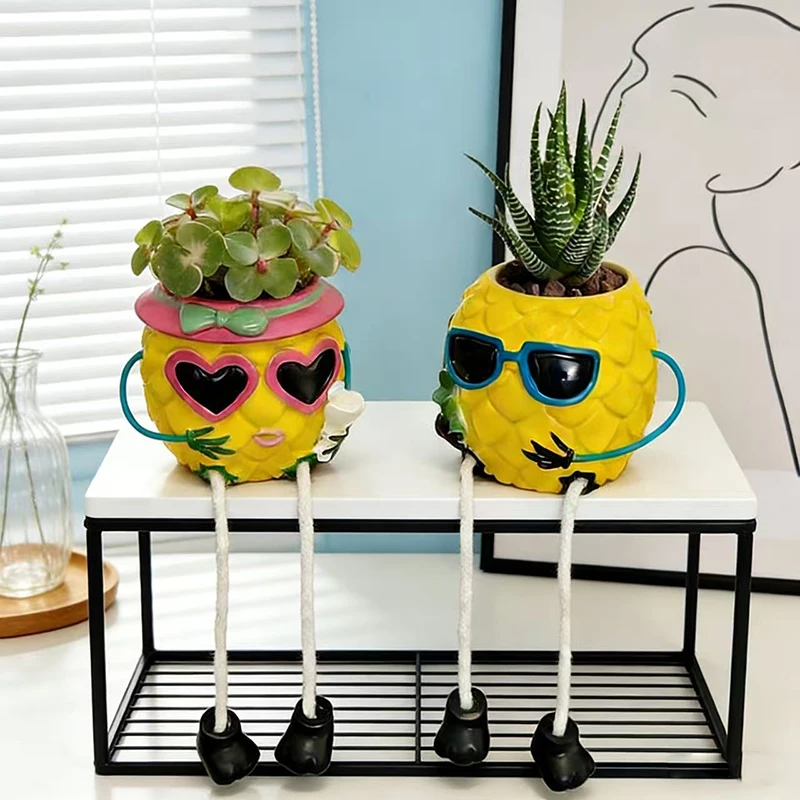 Creative Sunglasses Pineapple Flowerpot Green Potted Plants Vase Container Home Courtyard Garden Decor Handicrafts Ornament Gift