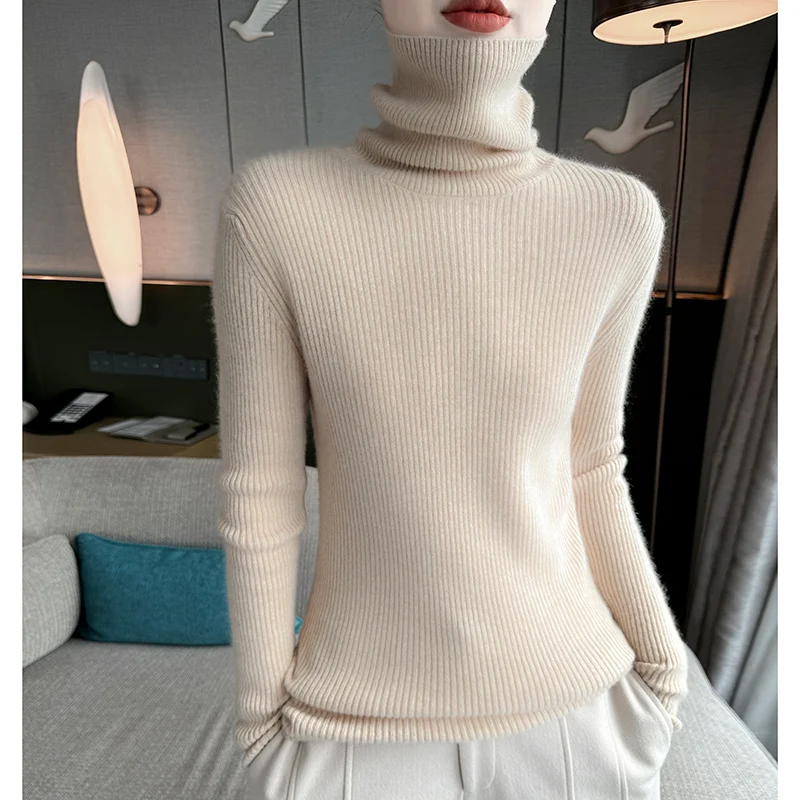 

New women's sweater 100% pure cashmere high neck knitted slim fit pullover Korean version solid color hot selling women's top