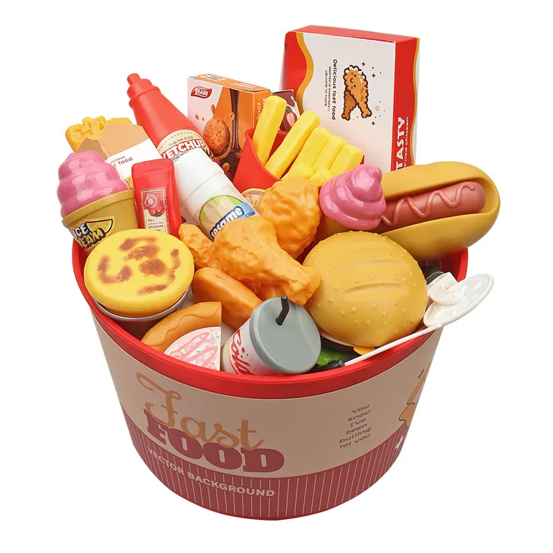 60PCS Simulation Breakfast Fast Food Set Kitchen Cooking Set Toys Creative Children's Role-playing Food Toys Pretend Play Toys