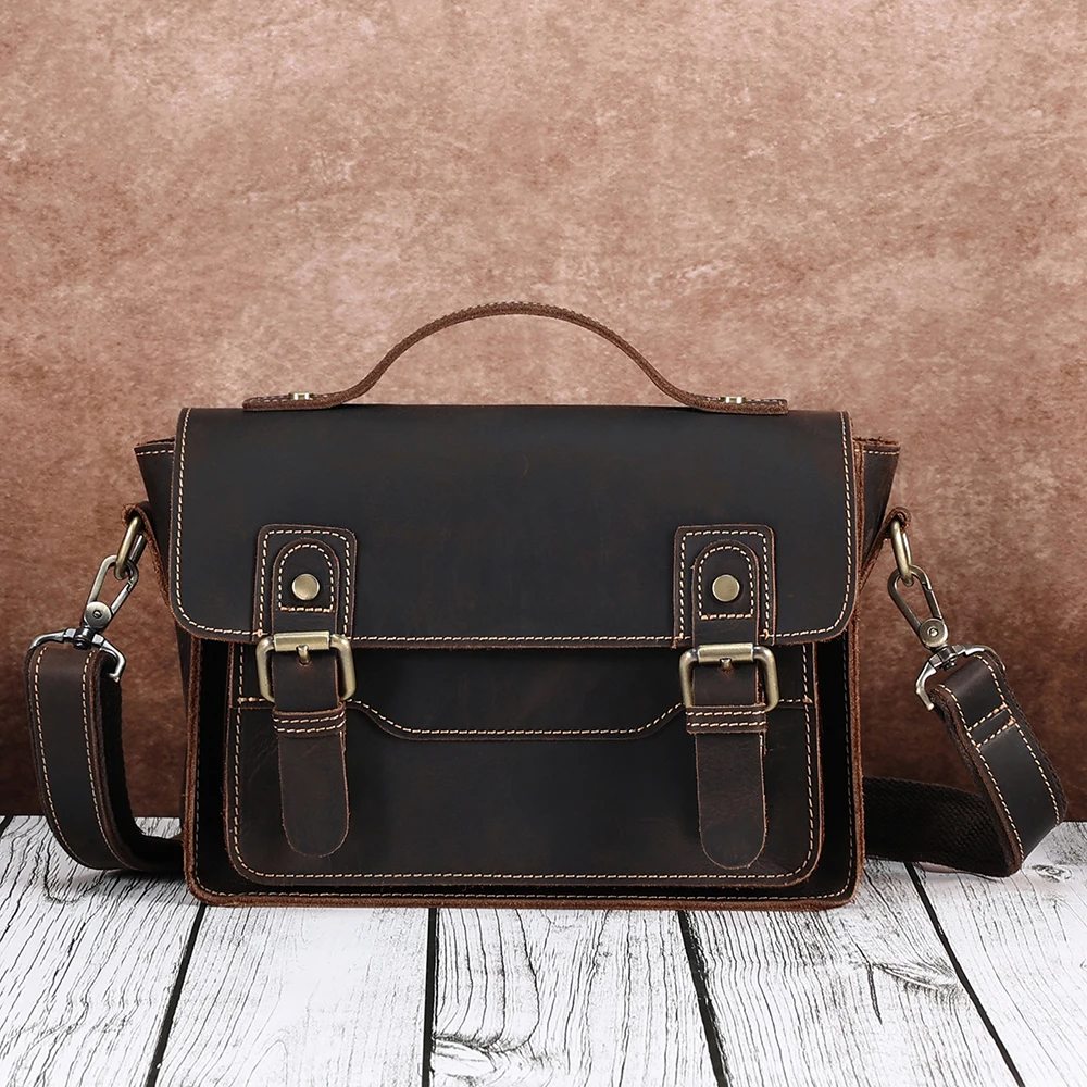 

Men's small square bag Crazy horse leather casual vintage shoulder bag leather crossbody messenger bag men's bag