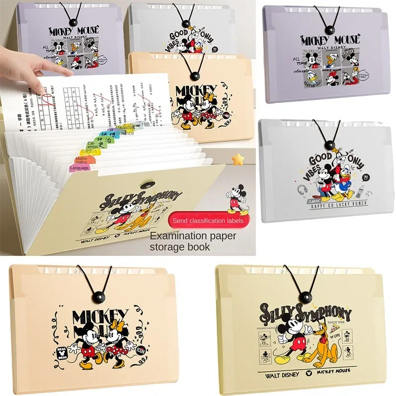 Disney mickey a4 multi camada pasta anime personagem órgão saco de armazenamento de papel de exame pasta gerenciador escola escritório papelaria