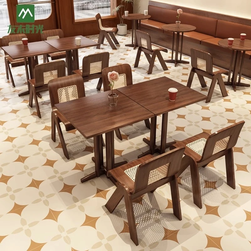 Restaurant Booth SetRetro Milk Tea , Restaurant, Bakery, Wicker Leisure Bar, Tavern, Vintage-Style Coffee Shop Table And Chair S