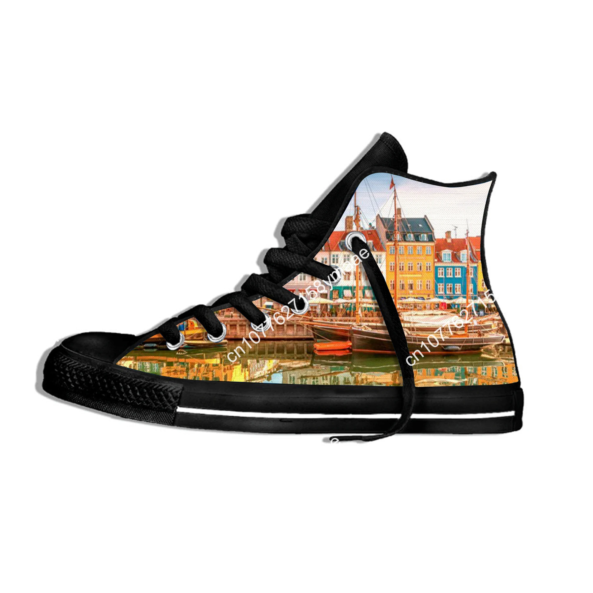 Summer Hot Exploring Denmark Scenery Landscape High Top Canvas Shoes Men Women Casual Breathable Sneakers Classic Board Shoes