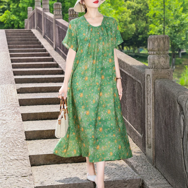 

New Fashion Summer Dress For Women Sundress 2025 Casual Short Sleeve Dress Female O-Neck Dresses vintage womens clothing