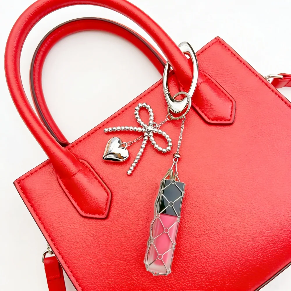 New Portable Makeup Pouch Keychain Metal Net Pocket Lip Balm Bag Keyring With Mirror Backpack Pendant Ladies Gift
