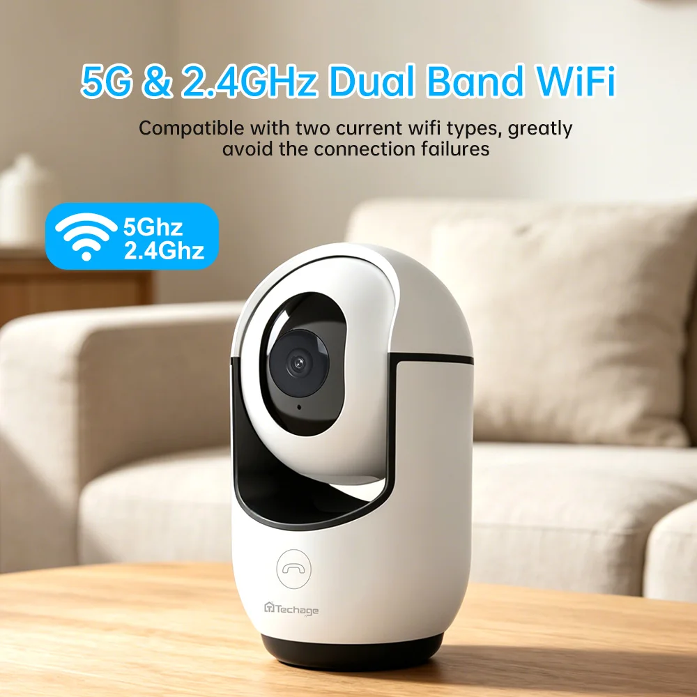 Techage WiFi Security Camera 2.4G WiFi Two Way Baby Monitor with Crying Detection 355° PT Auto Tracking 2K Indoor IP Camera