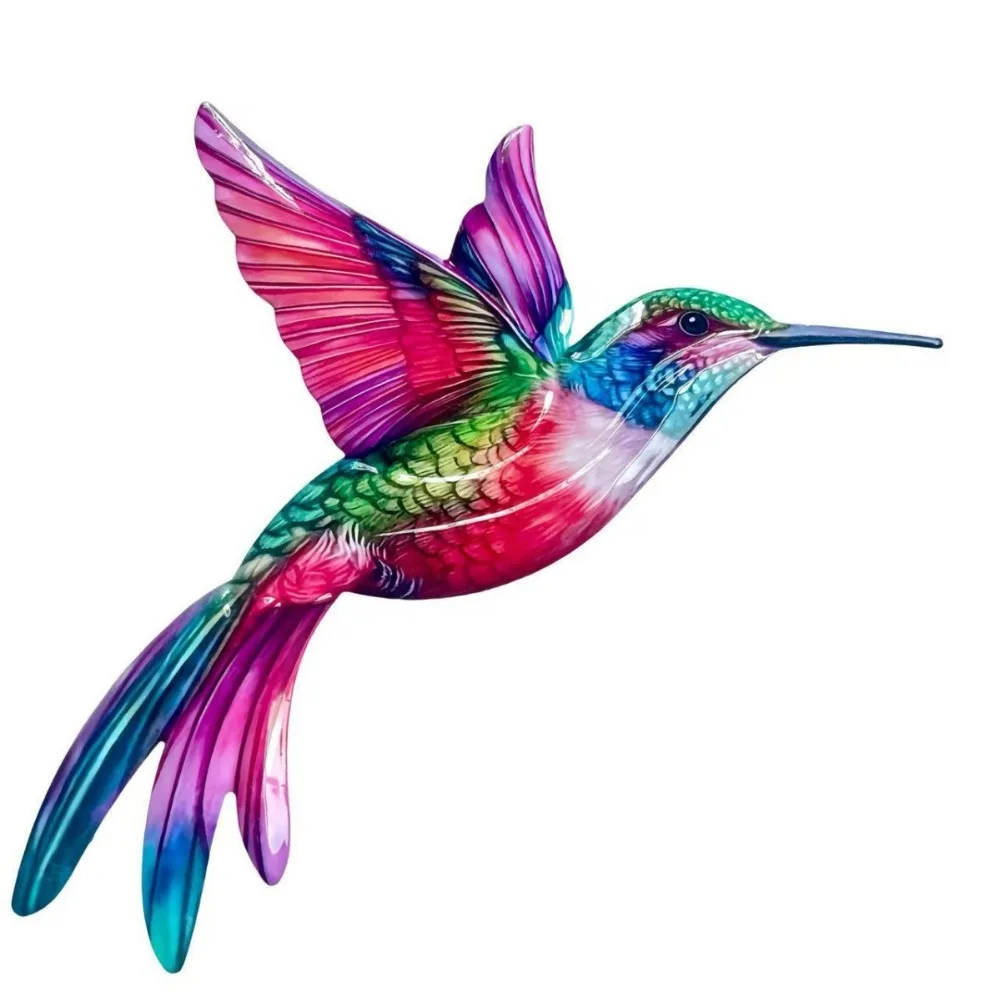 Metal Material Metal Hummingbird Wall Art Colorful Finish 3D Design Hummingbird Pendant Weather Resistant Vintage Colorful Birds