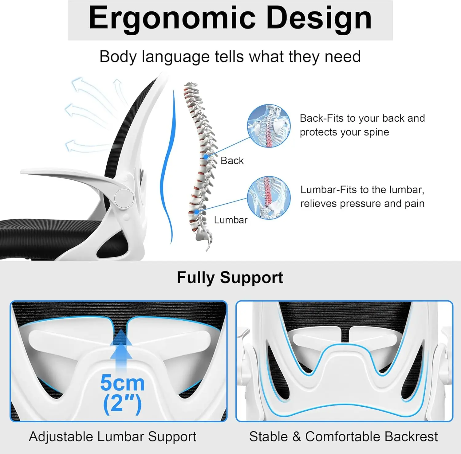 Sedia alta sedia da ufficio con braccioli ribaltabili sedia da scrivania ergonomica per Computer direzionale con supporto lombare