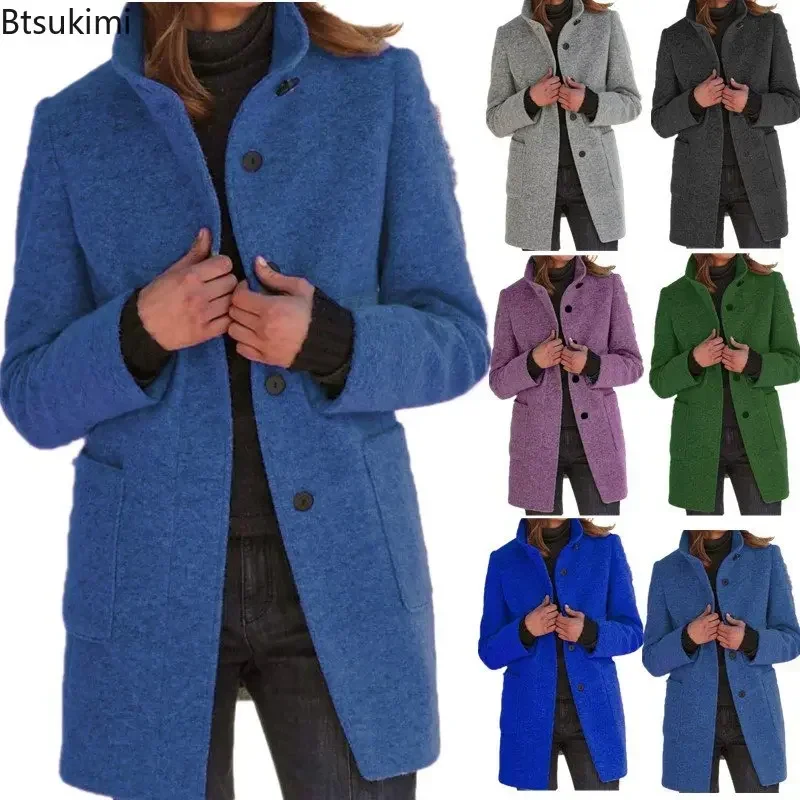 Herbst Winter frauen Casual Woolen Oberbekleidung Elegante Feste Warme Blazer Mäntel Langarm einreiher Büro Jacken Weibliche