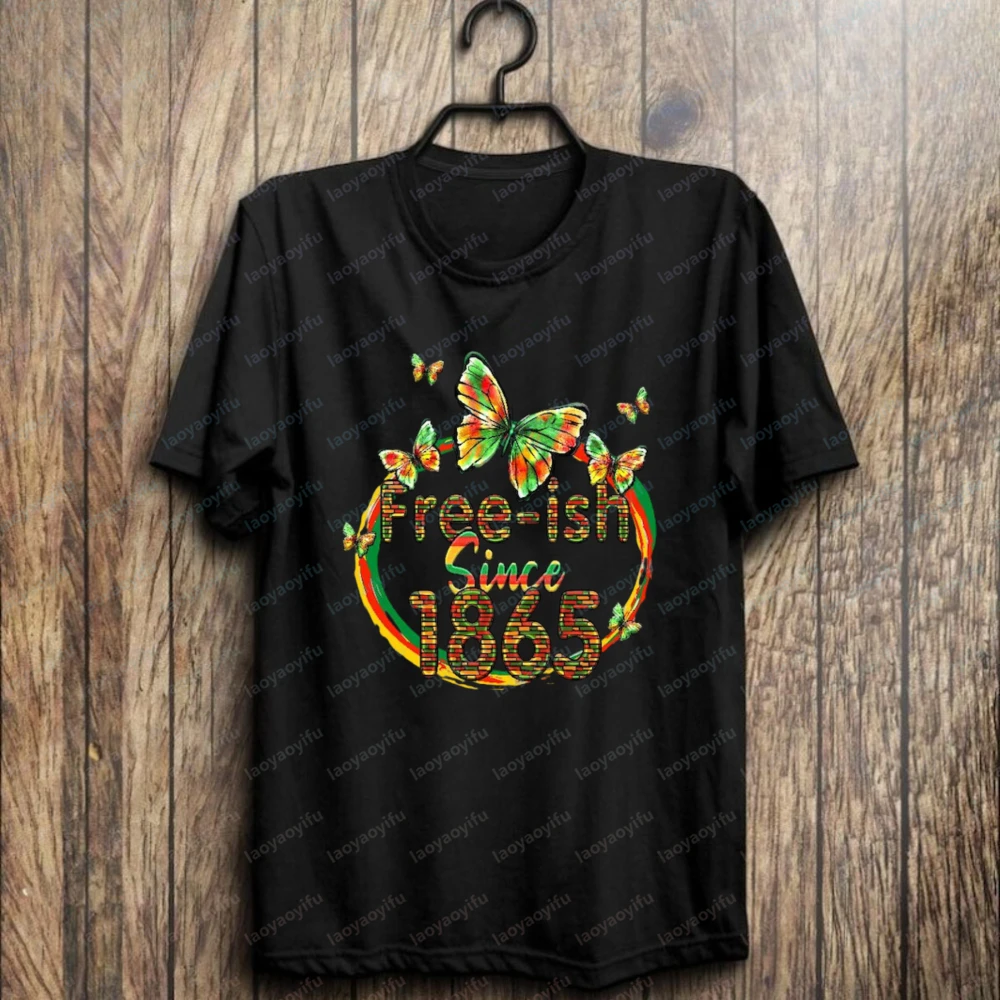 Free-ish Since 1865 Celebrating Juneteenth with Butterflies T-Shirt for Men Sweatshirt Trend Vintage Black History Festival Tops