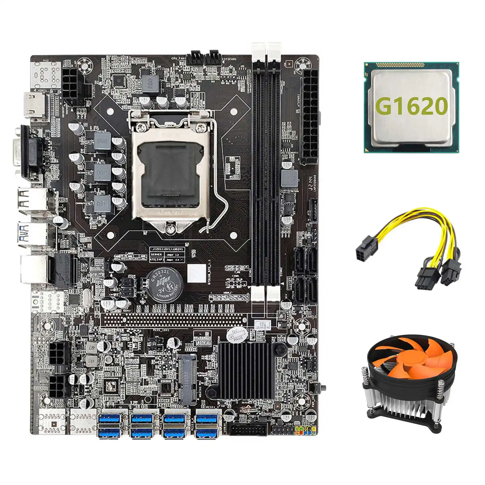 

B75 USB ETH Mining Motherboard 8XPCIE to USB+G1620 CPU+6Pin to Dual 8Pin Cable+Fan LGA1155 B75 BTC Miner Motherboard