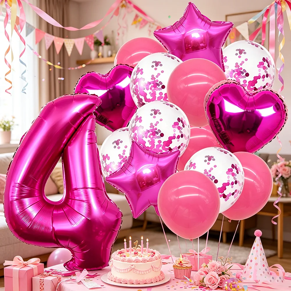 32inch Hot Pink Rose Foil Number Balloons Girls Birthday Pink Large Number Balloon Birthday Wedding Baby Shower Party Decor view 6