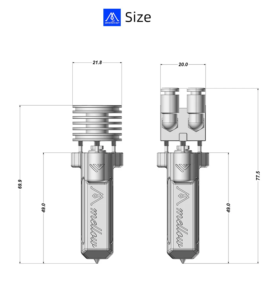 Mellow Newly Goliath Lite Luft-/Wassergekühlter Hotend für DIY Hochgeschwindigkeits-3D-Drucker Vzbot Voron HevORT TC4 Titan 350 ° C 110W – Detail 9