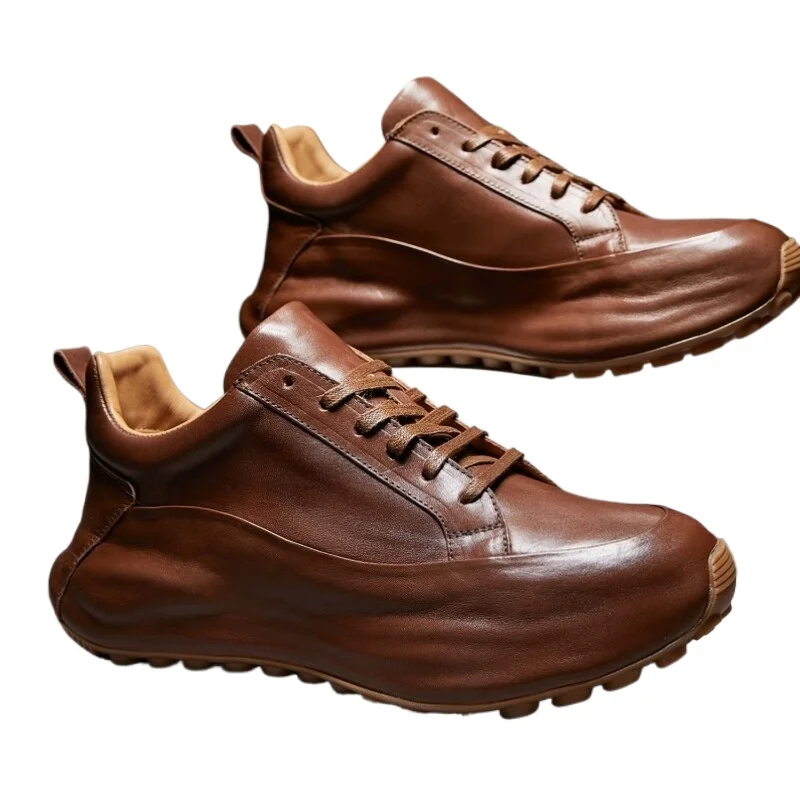 

Мужские кроссовки в ретро-стиле из конской кожи для весны/осени, увеличивающие рост, спортивные, высококачественные, на толстой подошве, повседневные