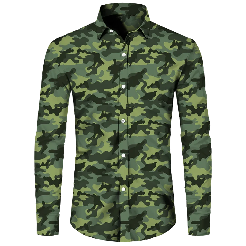 Outdoor Camouflage Print Men\'s Shirts Casual Single-Breasted Blouses Long Sleeve Shirt Streetwear Trend Lapel Tops Men Clothing