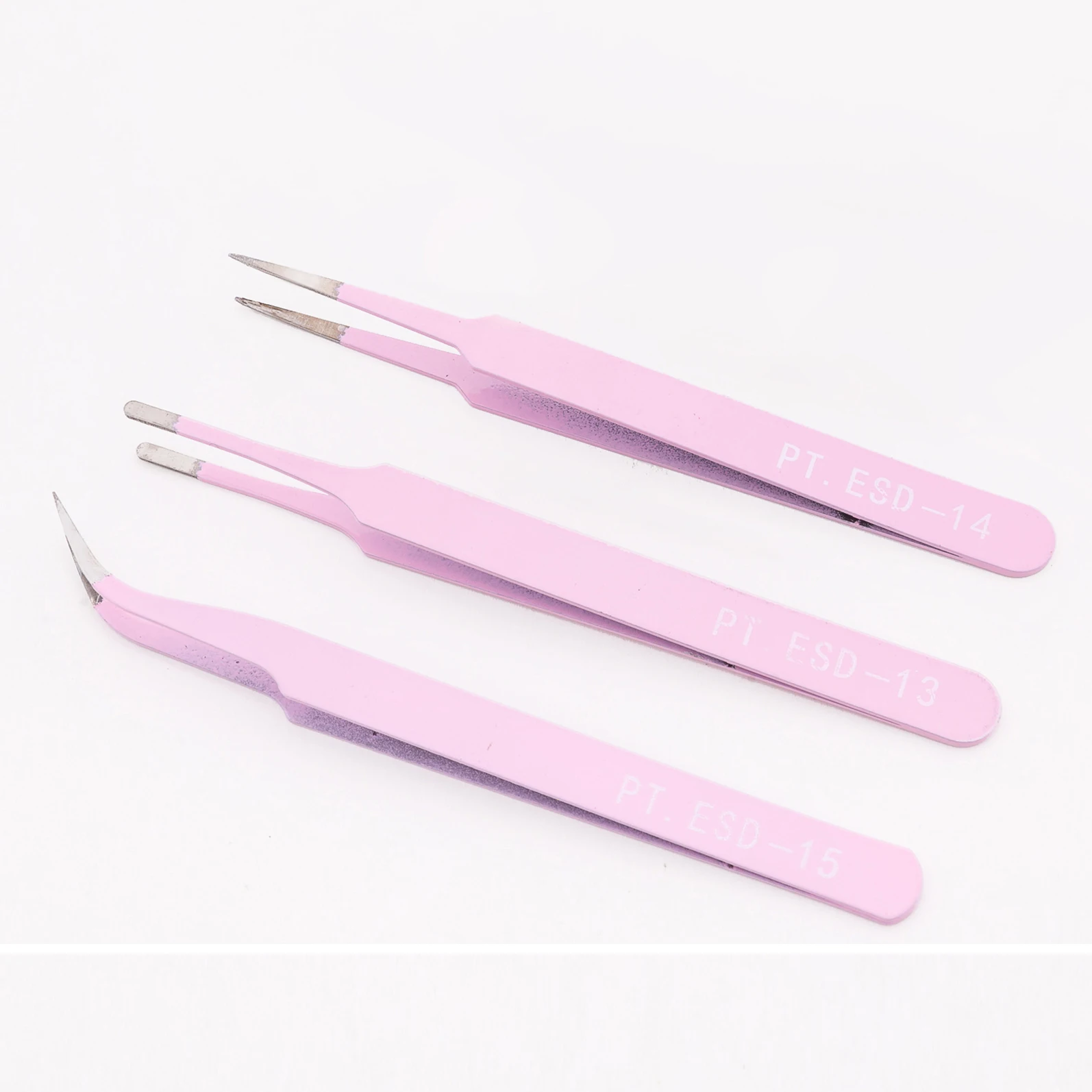 Pink blue tweezers straight end elbow flat head ESD anti-static tweezers beauty nail DIY plastic tweezers