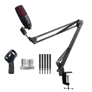 YUZUHOME Microphone Arm Stand, Adjustable Suspension Boom Scissor Mic Stand With 3/8\" To 5/8\" And 3/8\" To 1/4\"Screw Adapter Clip For Blue Yeti...