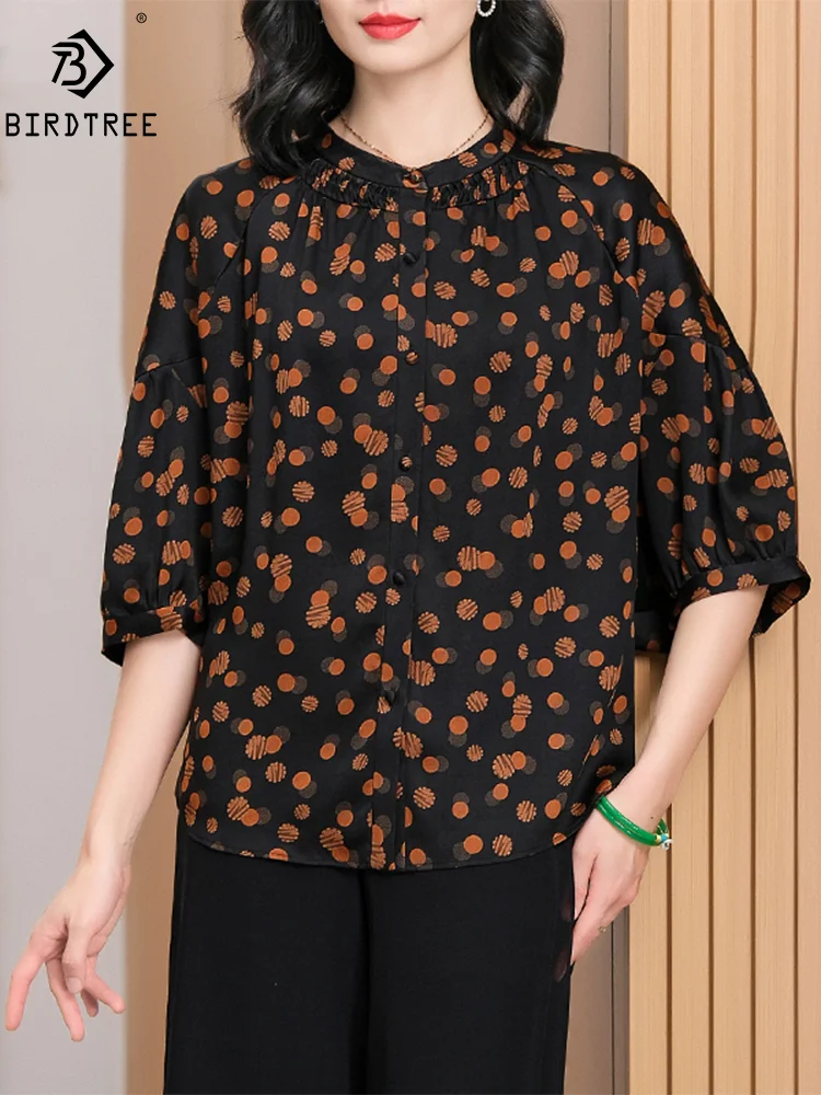 

BirdTree Watered Gauze, 100%Real Silk Vintage Shirt, Women Half Sleeve Dots, Retro Casual Mom Blouses, 2024 Spring New T44894QM