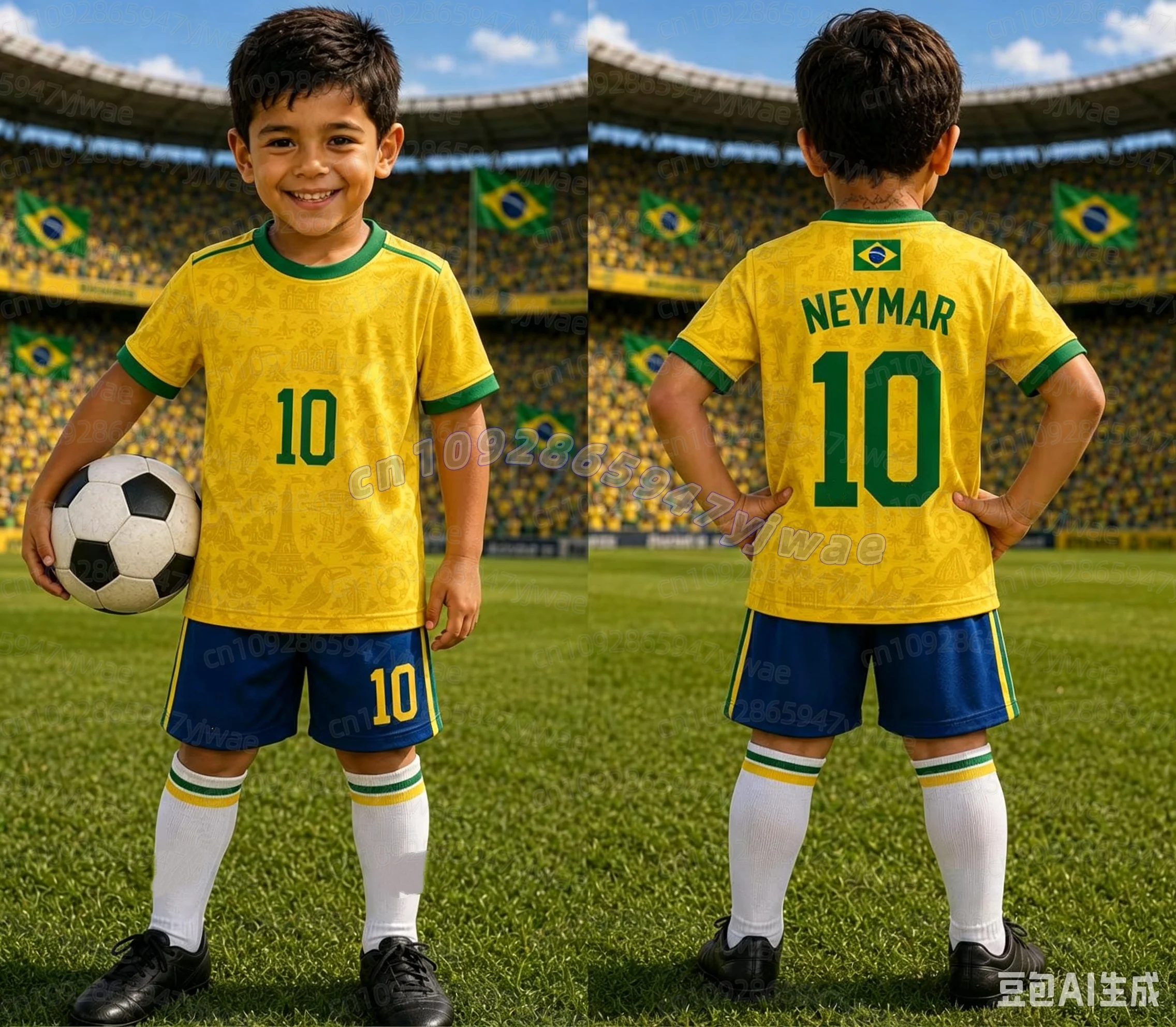 2026 Jungen Mädchen Neymar Nr.10 Fußballtrikot T-Shirt Shorts Set Damen Herren BRASILIEN Fans Kinder T-Shirt Shorts Set Trainingsanzug 2-teiliges Set – Detail 8