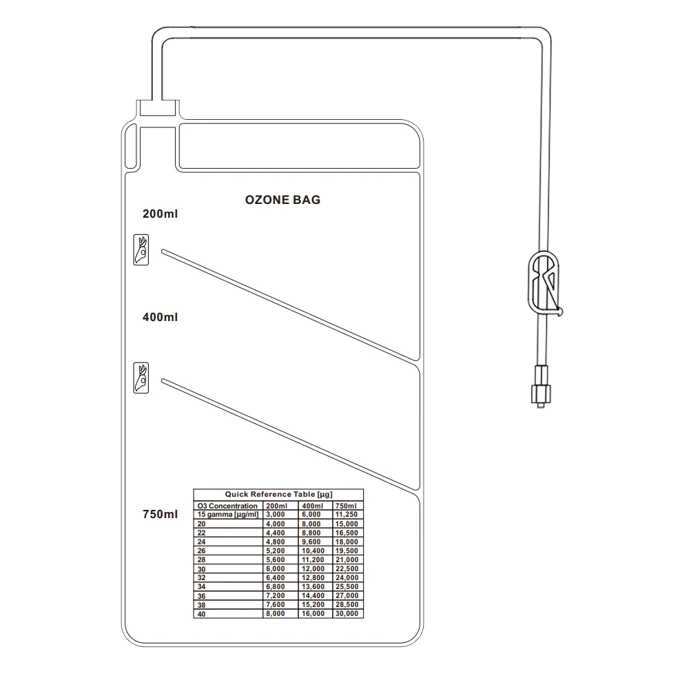 Reusable Durable 200ml 400ml 750ml 3 chambers ozone insufflation bag for ozone rectal insufflation therapy