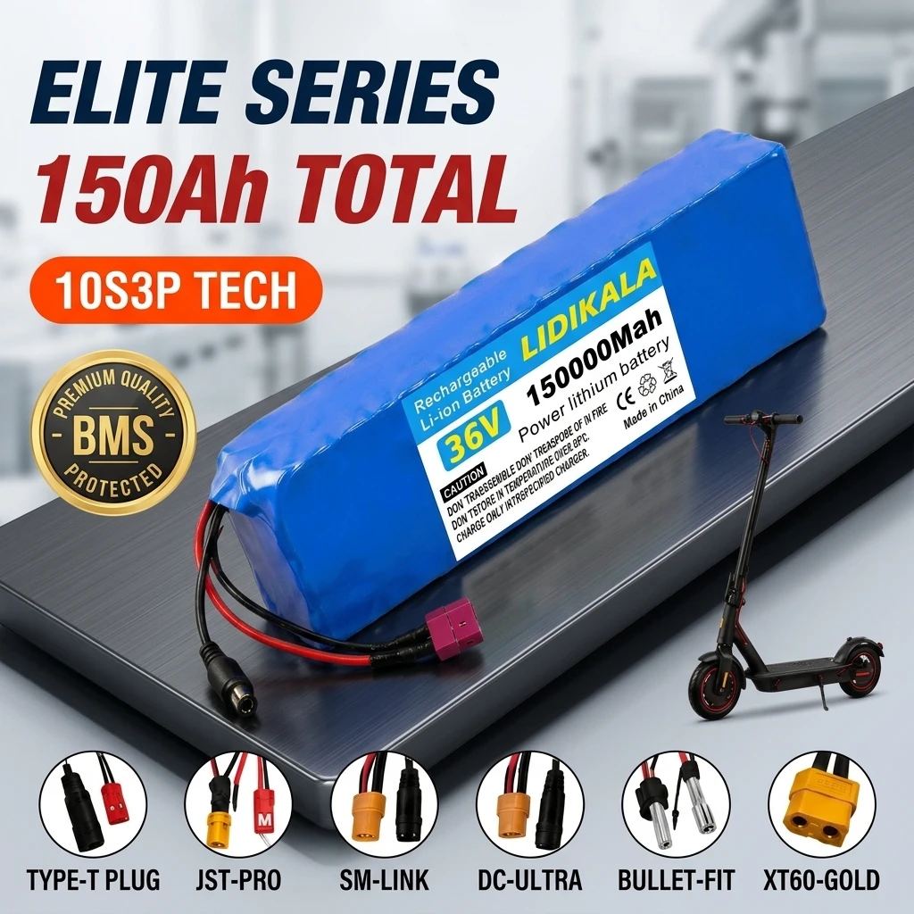 10S3P 36V 150Ah 18650 Lithium-Ionen-Akku-Pack mit hoher Leistung und Sicherheits-BMS-Schutz, Ersatzakku für Elektrofahrräder, E-Scooter, Elektromotorräder und andere Elektrofahrzeuge