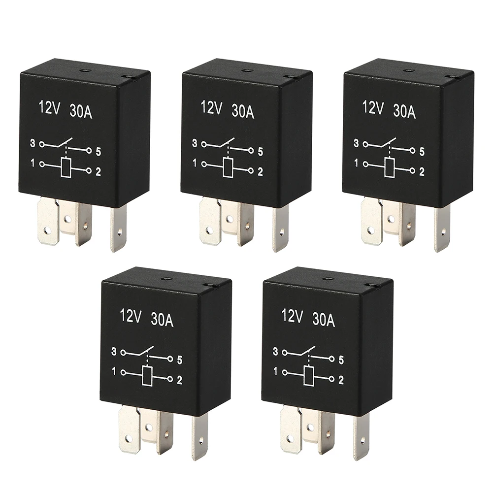 Pack of 5 waterproof 12V 30A 4pin automotive relays designed for use in For all kinds of car electrical control systems