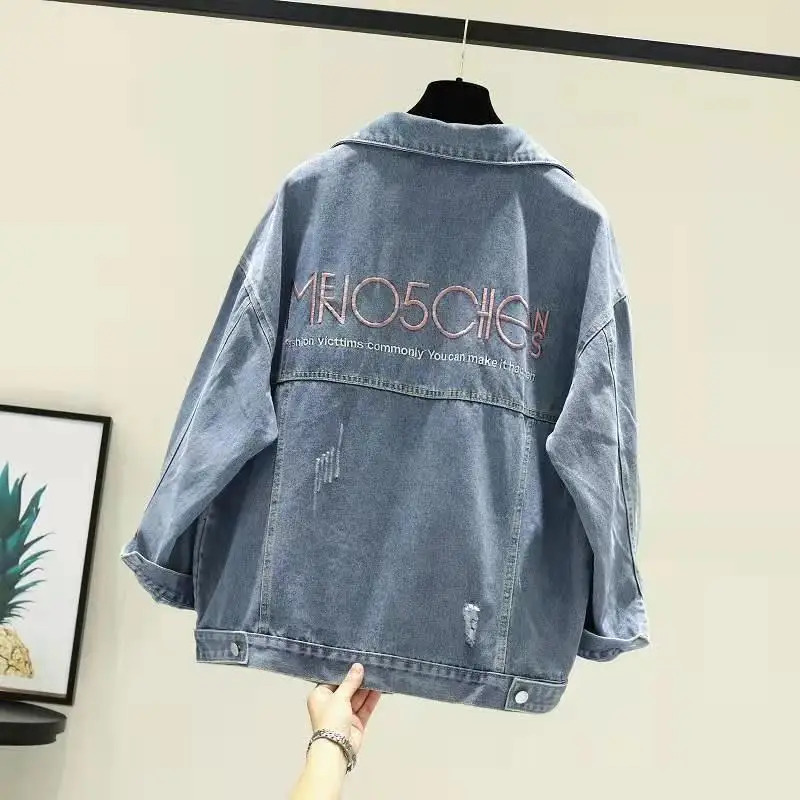 2022 Korean Long Trench Single Breasted Denim Patchwork Cap Coat Women Lazy Style Loose Long Sleeve Top Trench