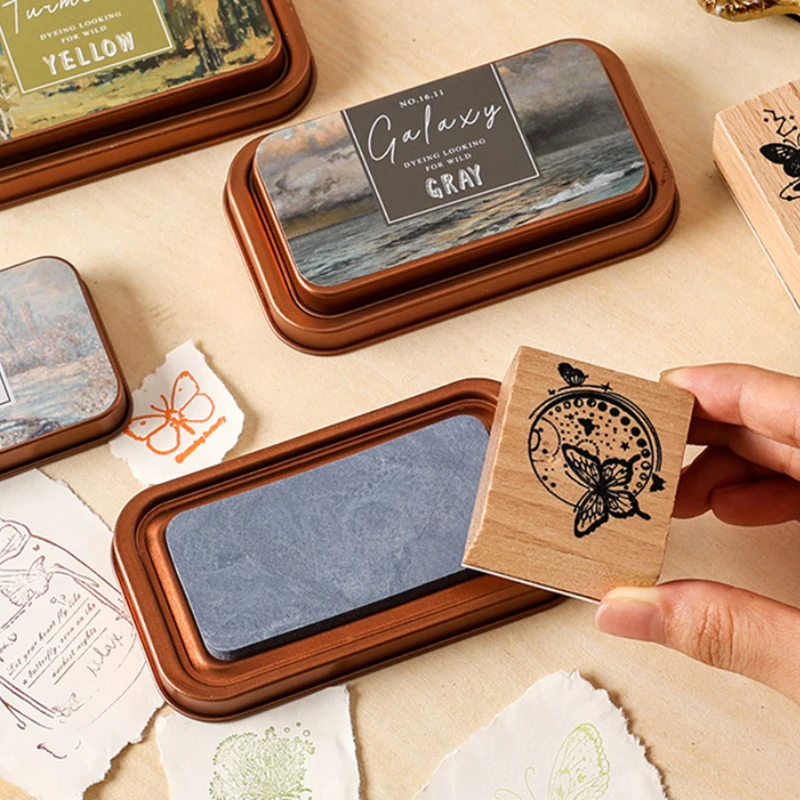 16- صندوق حديد ريترو رائع بلون سادة وسادة حبر ريترو محايدة