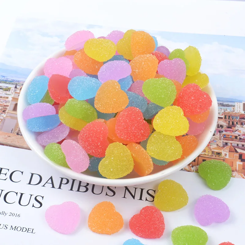 50pcs/Lot Fashion Cute Resin Soft Gummy Heart Pendant Flatback Charms For Woman Girls Cartoon Jewelry Findings DIY Earring