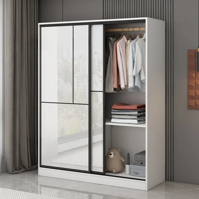 

New Storage White Wardrobes Sliding Elegant Nordic Household Clothes Wardrobe Organizer Loft Kids Guarda Roupa Bedroom Furniture